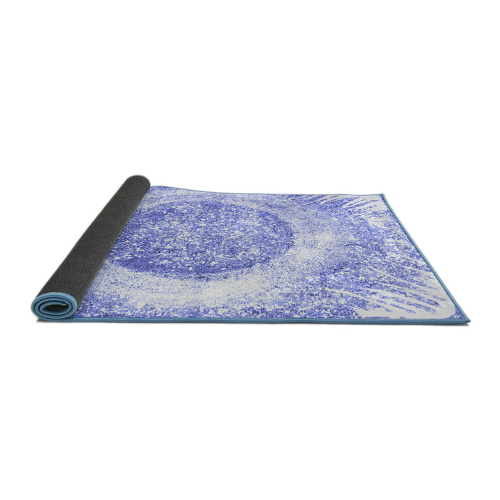 Sideview of Abstract Blue Contemporary Rug, con616blu