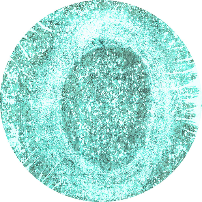 Round Machine Washable Abstract Turquoise Contemporary Area Rugs, wshcon616turq