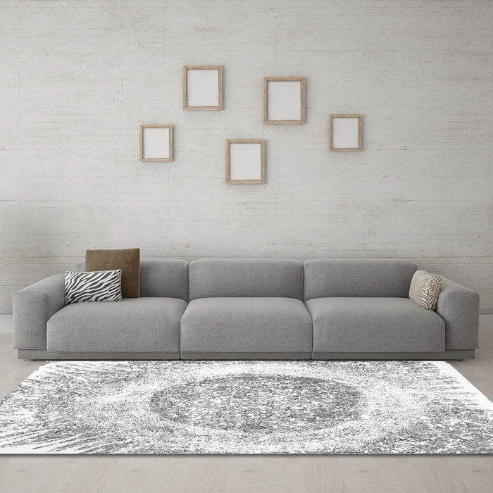 Machine Washable Abstract Gray Contemporary Rug in a Living Room,, wshcon616gry