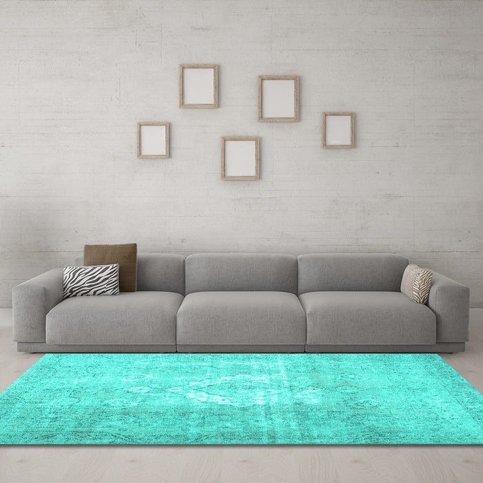 Machine Washable Abstract Turquoise Contemporary Area Rugs in a Living Room,, wshcon617turq