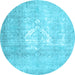 Round Abstract Light Blue Contemporary Rug, con617lblu