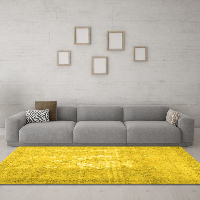 Machine Washable Abstract Yellow Contemporary Rug in a Living Room, wshcon617yw