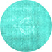 Round Abstract Turquoise Contemporary Rug, con617turq