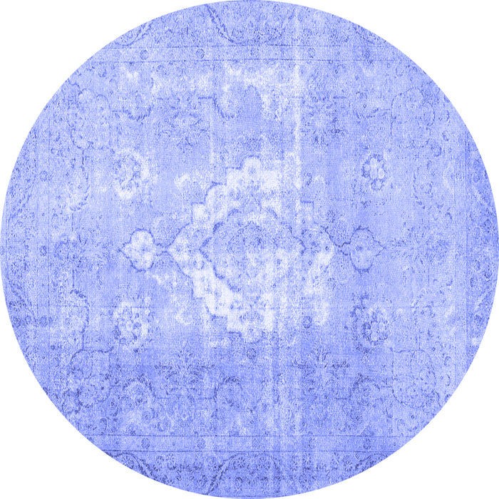 Round Abstract Blue Contemporary Rug, con617blu