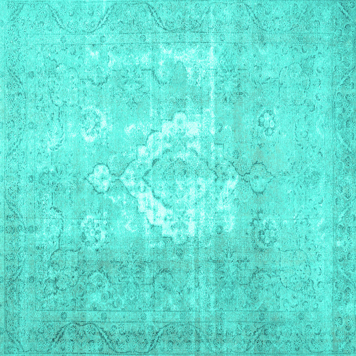 Square Machine Washable Abstract Turquoise Contemporary Area Rugs, wshcon617turq