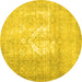 Round Machine Washable Abstract Yellow Contemporary Rug, wshcon617yw