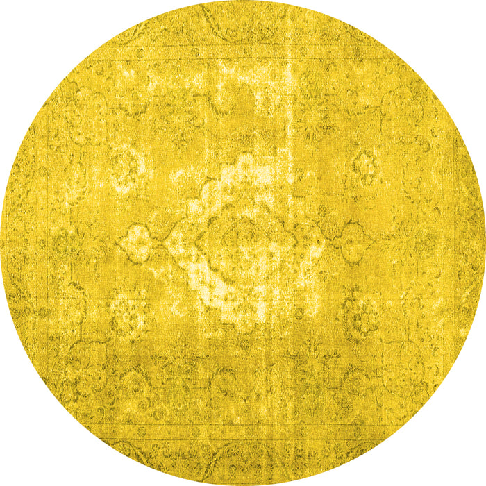 Round Abstract Yellow Contemporary Rug, con617yw