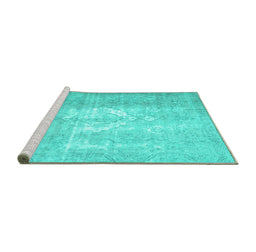 Sideview of Machine Washable Abstract Turquoise Contemporary Area Rugs, wshcon617turq