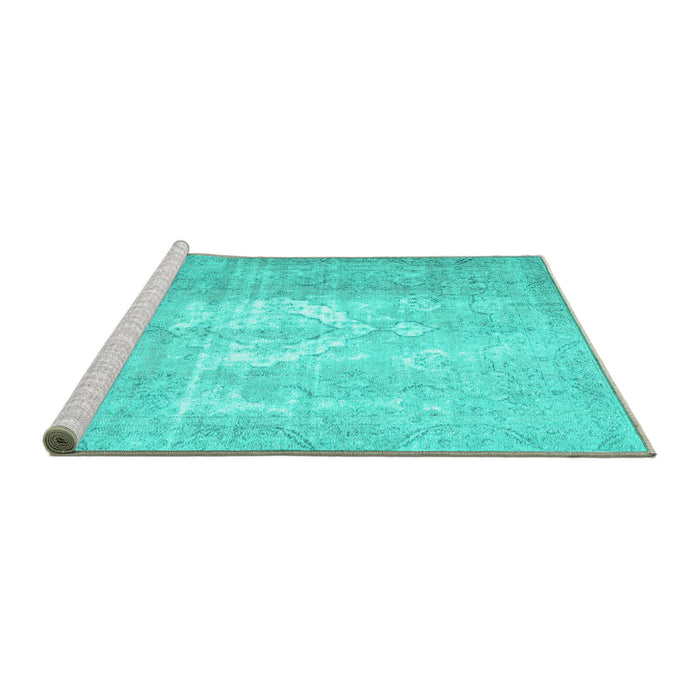 Sideview of Machine Washable Abstract Turquoise Contemporary Area Rugs, wshcon617turq
