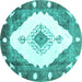 Round Machine Washable Abstract Turquoise Contemporary Area Rugs, wshcon618turq