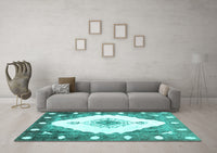 Machine Washable Abstract Turquoise Contemporary Rug, wshcon618turq