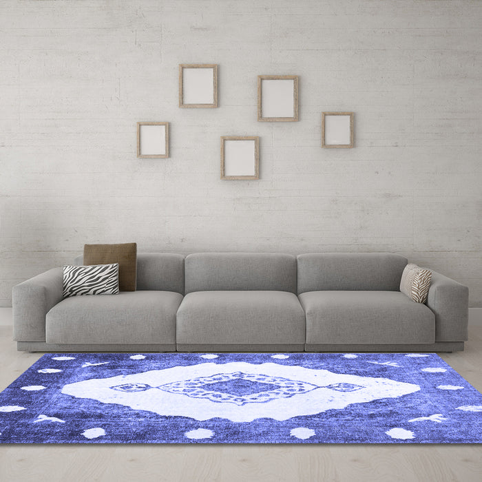 Machine Washable Abstract Blue Contemporary Rug in a Living Room, wshcon618blu
