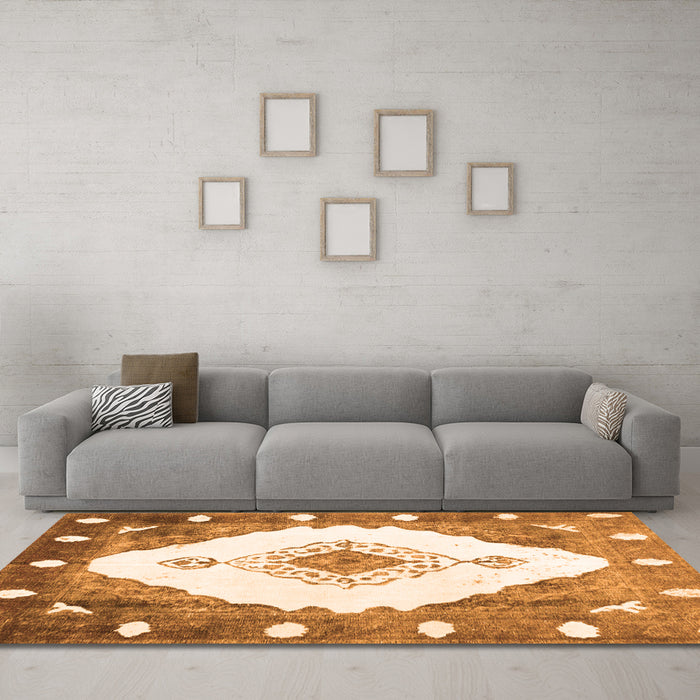 Machine Washable Abstract Orange Contemporary Area Rugs in a Living Room, wshcon618org