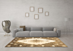 Machine Washable Abstract Brown Contemporary Rug in a Living Room,, wshcon618brn