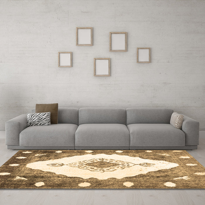 Machine Washable Abstract Brown Contemporary Rug in a Living Room,, wshcon618brn
