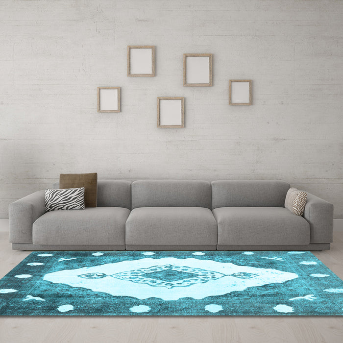 Machine Washable Abstract Light Blue Contemporary Rug in a Living Room, wshcon618lblu