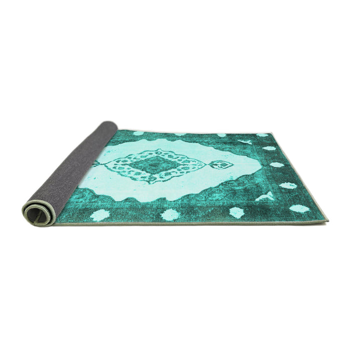 Sideview of Abstract Turquoise Contemporary Rug, con618turq
