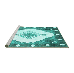 Sideview of Machine Washable Abstract Turquoise Contemporary Area Rugs, wshcon618turq