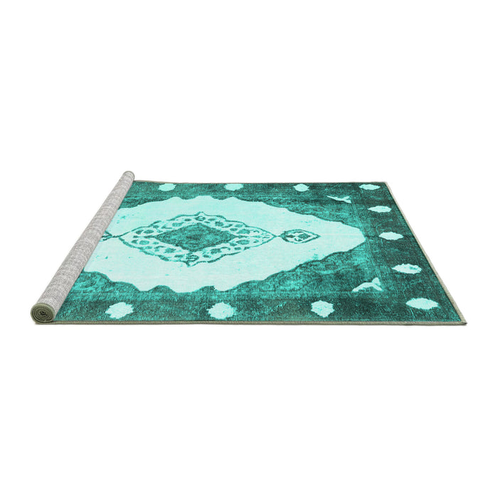 Sideview of Machine Washable Abstract Turquoise Contemporary Area Rugs, wshcon618turq