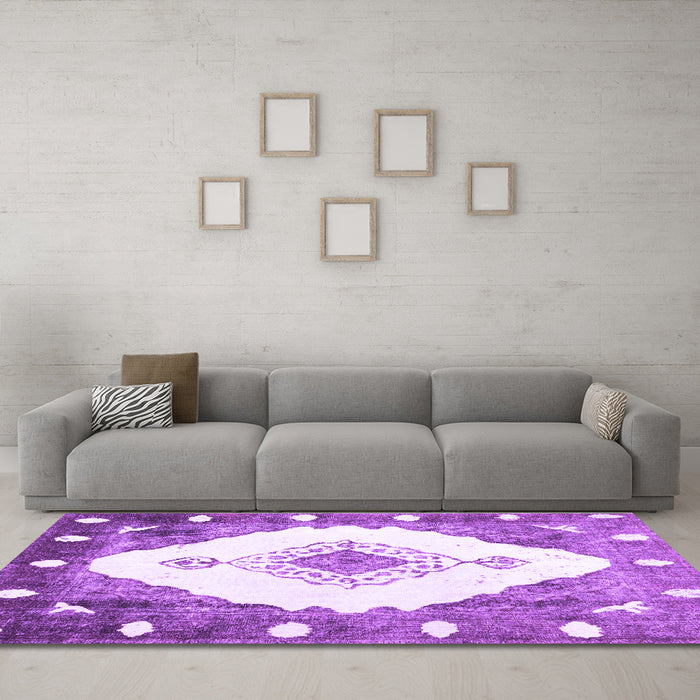 Machine Washable Abstract Purple Contemporary Area Rugs in a Living Room, wshcon618pur