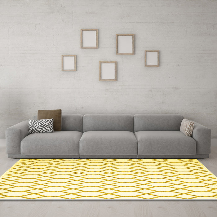 Machine Washable Terrilis Yellow Contemporary Rug in a Living Room, wshcon619yw