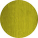 Round Machine Washable Abstract Yellow Contemporary Rug, wshcon61yw