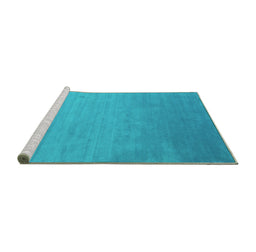 Sideview of Machine Washable Abstract Turquoise Contemporary Area Rugs, wshcon61turq