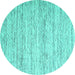 Round Machine Washable Abstract Turquoise Contemporary Area Rugs, wshcon620turq