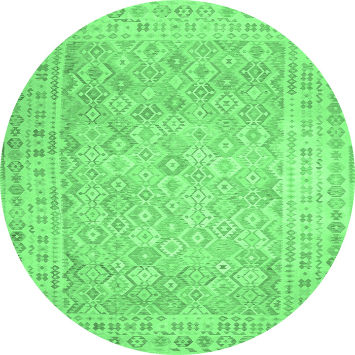 Round Southwestern Emerald Green Country Rug, con627emgrn