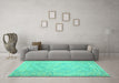 Machine Washable Southwestern Turquoise Country Area Rugs in a Living Room,, wshcon627turq