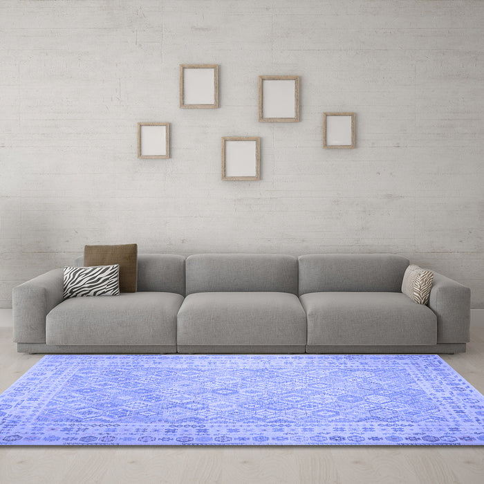 Machine Washable Southwestern Blue Country Rug in a Living Room, wshcon627blu