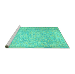 Sideview of Machine Washable Southwestern Turquoise Country Area Rugs, wshcon627turq