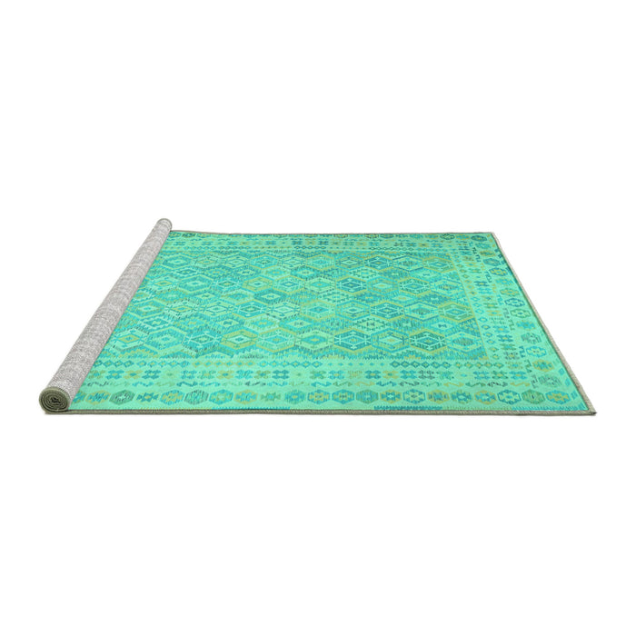 Sideview of Machine Washable Southwestern Turquoise Country Area Rugs, wshcon627turq
