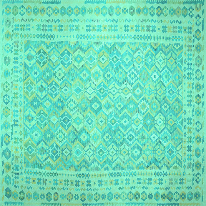 Square Machine Washable Southwestern Turquoise Country Area Rugs, wshcon627turq