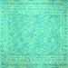 Square Machine Washable Southwestern Turquoise Country Area Rugs, wshcon627turq