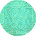 Round Machine Washable Southwestern Turquoise Country Area Rugs, wshcon627turq