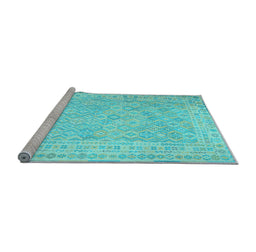 Sideview of Machine Washable Southwestern Light Blue Country Rug, wshcon627lblu