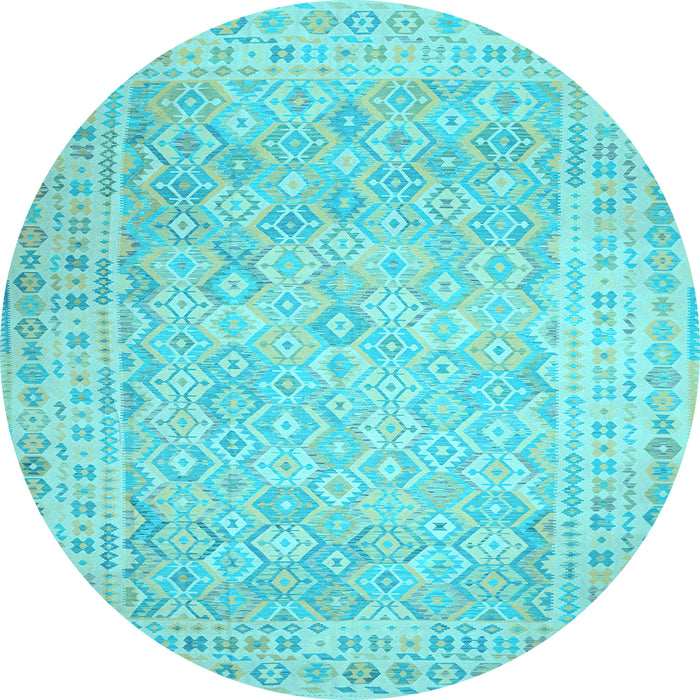 Round Machine Washable Southwestern Light Blue Country Rug, wshcon627lblu