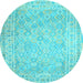 Round Machine Washable Southwestern Light Blue Country Rug, wshcon627lblu