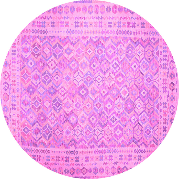 Round Machine Washable Southwestern Pink Country Rug, wshcon627pnk