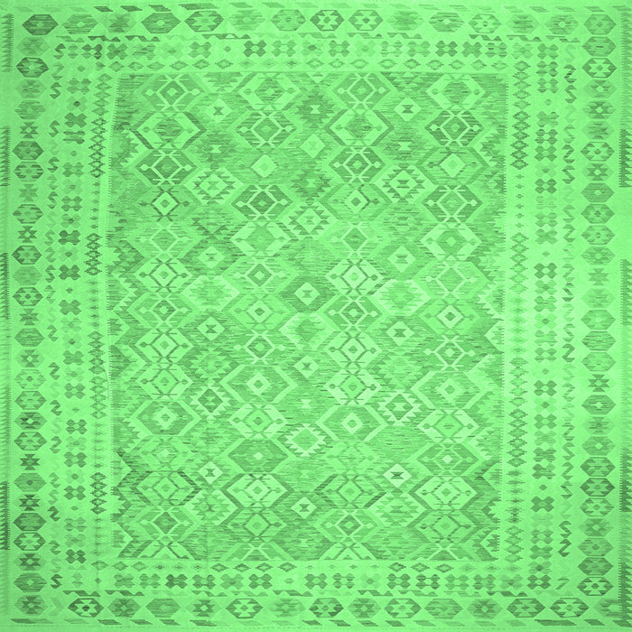 Square Machine Washable Southwestern Emerald Green Country Area Rugs, wshcon627emgrn