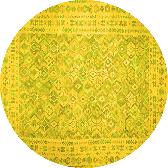 Round Machine Washable Southwestern Yellow Country Rug, wshcon627yw