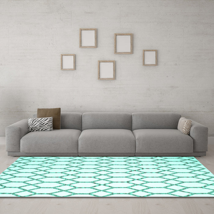 Machine Washable Terrilis Turquoise Contemporary Area Rugs in a Living Room,, wshcon628turq