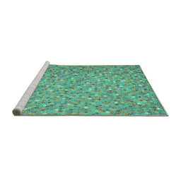 Sideview of Machine Washable Southwestern Turquoise Country Area Rugs, wshcon629turq
