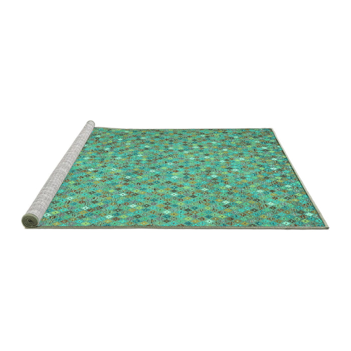 Sideview of Machine Washable Southwestern Turquoise Country Area Rugs, wshcon629turq