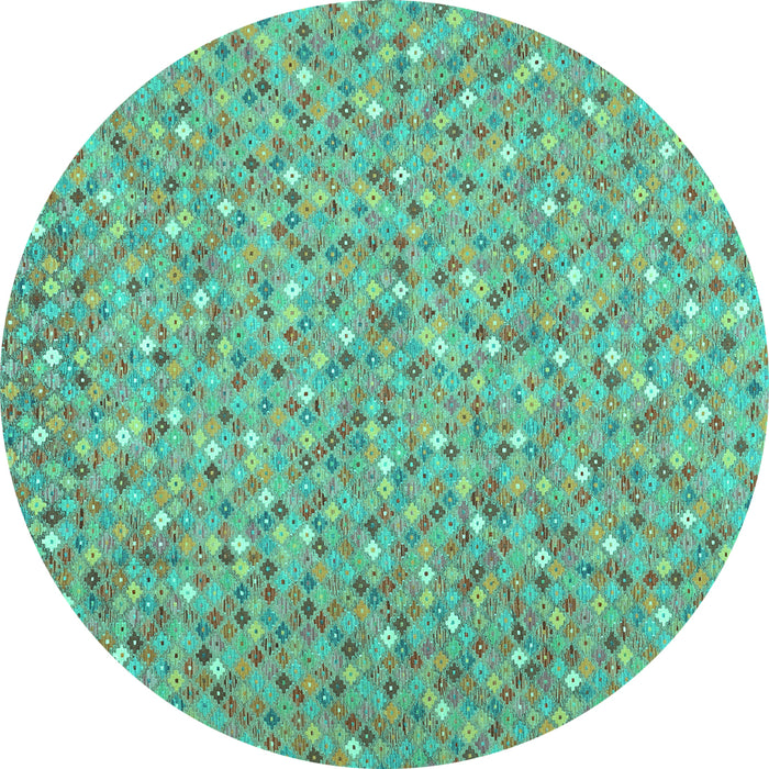 Round Machine Washable Southwestern Turquoise Country Area Rugs, wshcon629turq