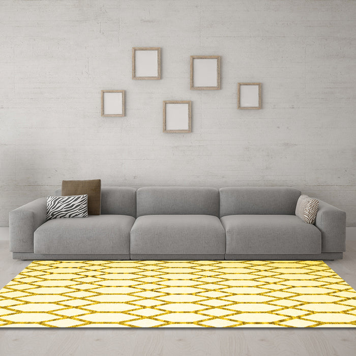 Machine Washable Terrilis Yellow Contemporary Rug in a Living Room, wshcon630yw