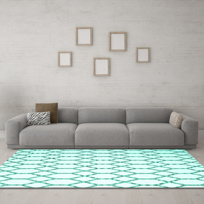 Machine Washable Terrilis Turquoise Contemporary Area Rugs in a Living Room,, wshcon630turq