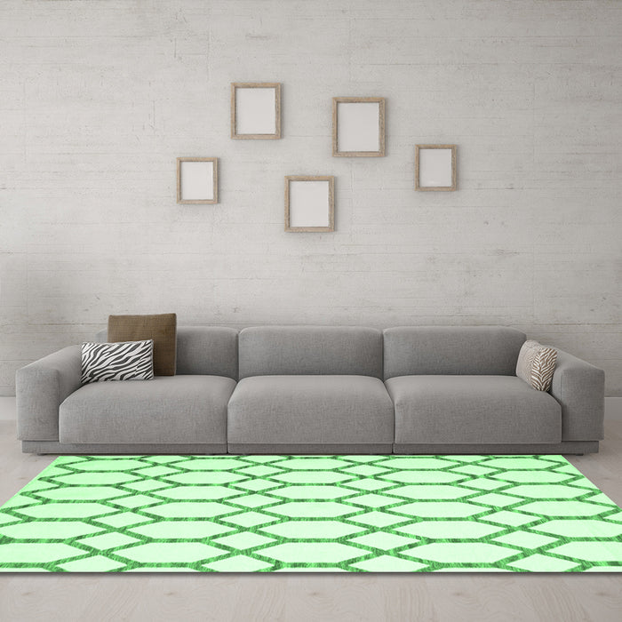 Machine Washable Terrilis Emerald Green Contemporary Area Rugs in a Living Room,, wshcon631emgrn