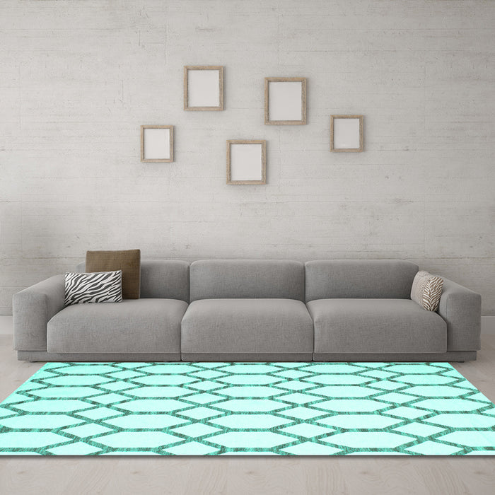 Machine Washable Terrilis Turquoise Contemporary Area Rugs in a Living Room,, wshcon631turq